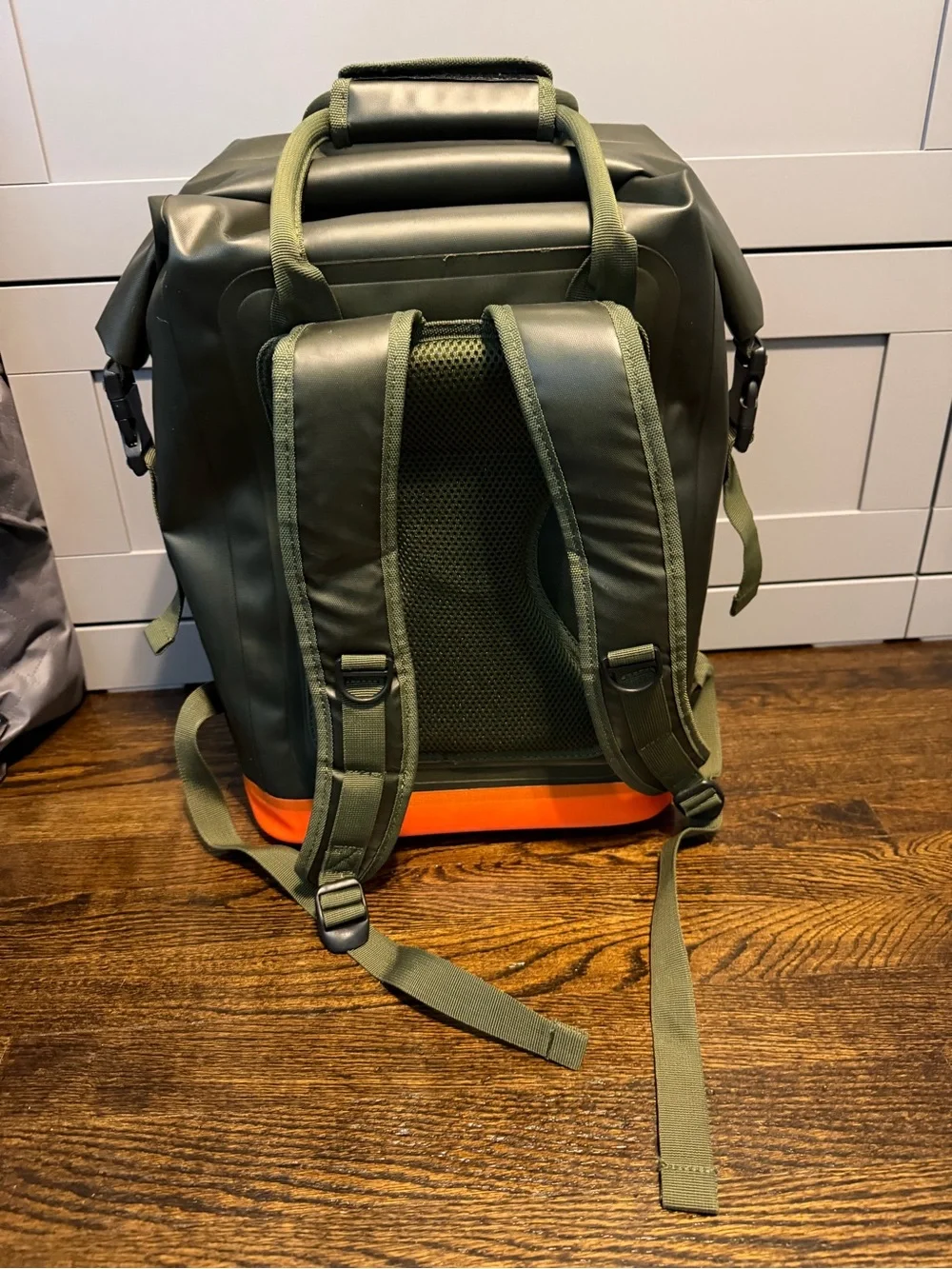 Hunter Olive Green Roll-Top Backpack with Orange Accent